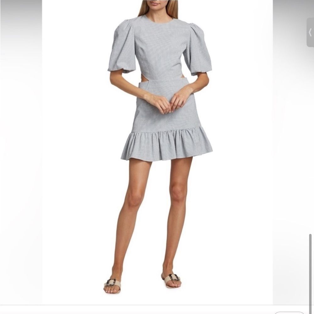 Veronica Beard Light Gray Puff-Sleeve Mini Dress